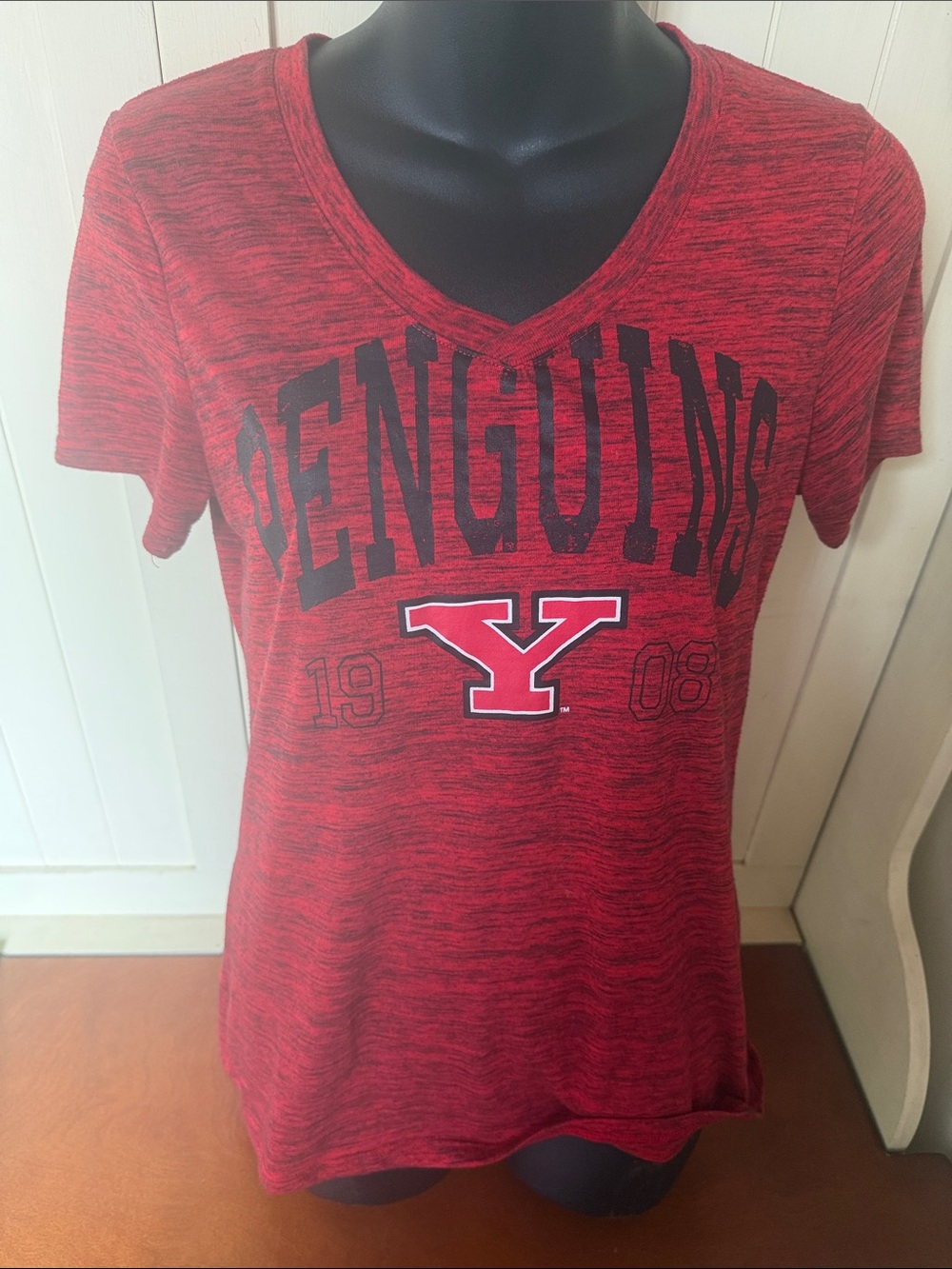 Red V-Neck Youngstown state university Penguins Graphic Tee